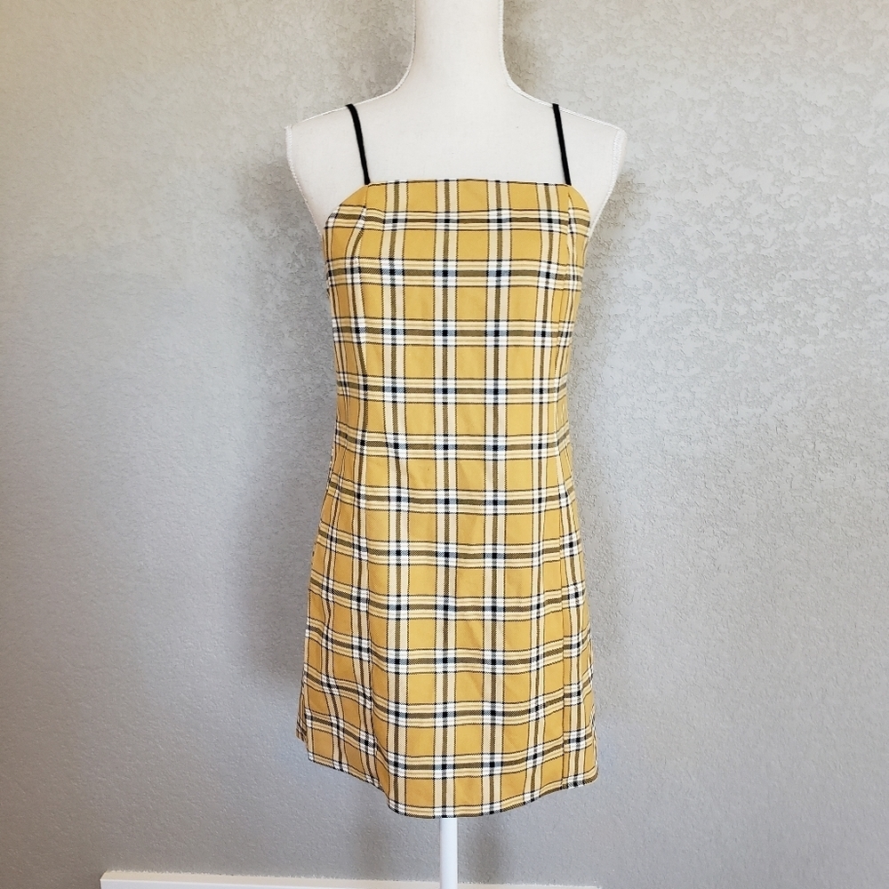 Urban Outfitters Mustard Checkered Mini Dress